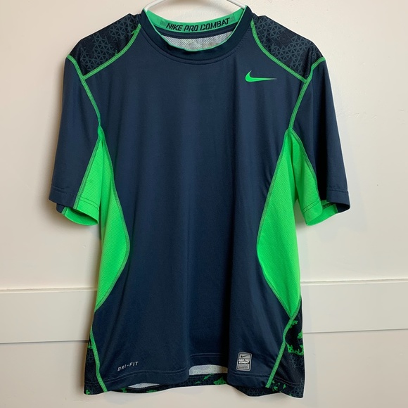 Nike Other - Nike Pro Combat Hypercool Blue &Green Fitted Shirt